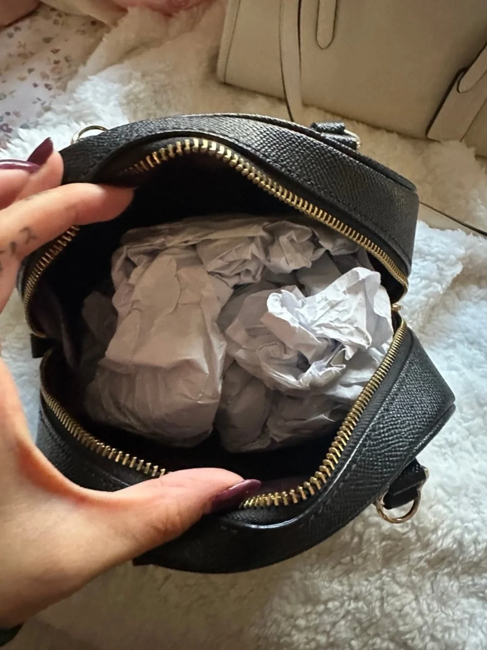 Coach Black Pebbled Leather Dome Satchel with Gold Hardware